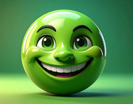 Shiny green sphere with a big, happy face and a gradient background