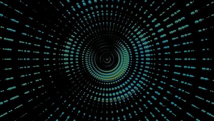 Abstract circular pattern with dots colorful, dark background, visual art