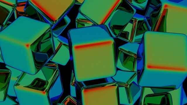 Fototapeta Colorful abstract 3d cubes reflective, geometric, digital art