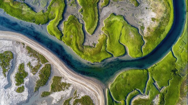 Top Down Aerial Perspective of a Salt Marsh Landscape