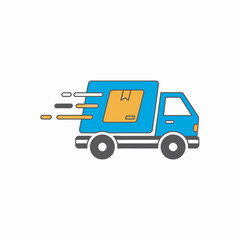 Fototapeta premium Fast delivery truck icon with package on white background.