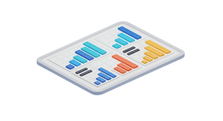 3d icon of tablet displaying various bar charts isolated on transparent background business data and analysis concept