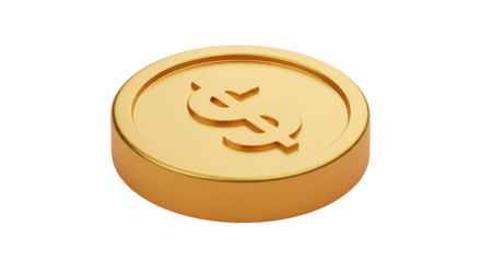 3d icon of a shiny golden dollar coin with dollar sign isolated on transparent background for finance and investment themes