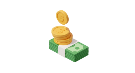3d icon of isometric illustration of a stack of money and coins isolated on transparent background for financial concept