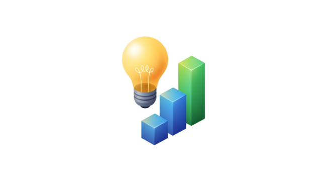 3d icon of isometric light bulb and bar graph isolated on transparent background for business idea and growth concept