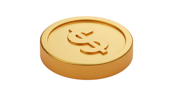 3d icon of a shiny golden dollar coin with dollar sign isolated on transparent background for finance and investment themes