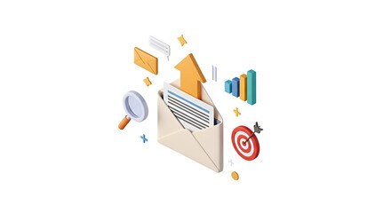 3d icon of isometric email marketing campaign isolated on transparent background, a visual representation of digital strategy