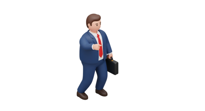 3d icon of isometric businessman with briefcase walking, isolated on transparent background vector illustration