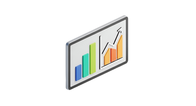3d icon of isometric bar graph showing growth isolated on transparent background, a visual representation of data trends