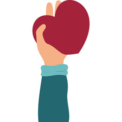 Hand Holding A Red Heart Shape Symbol With Teal Sleeve And Light Blue Cuff Isolated On White Background In A Studio Shot