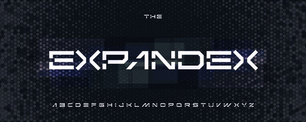 Wide Rectangle Font, Thin Geometric Alphabet, Futuristic Cutout Letters, Expanded Extended Type for Techno Startup Logo, High-tech Sci-fi Headline, Sport Title, Space Tech Typography. Vector Typeset