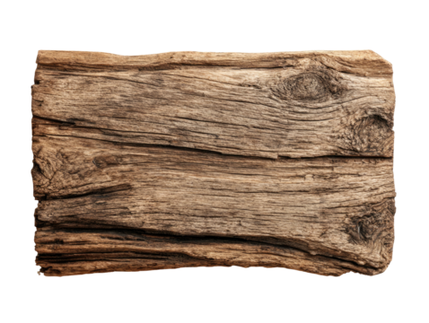 Weathered wood plank with visible grain, aged and textured on black backdrop