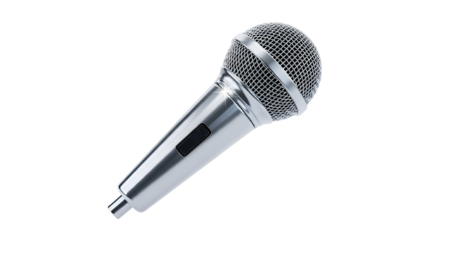 3d icon of closeup of a silver microphone on an isolated on transparent background, perfect for recording or broadcasting - Powered by Adobe