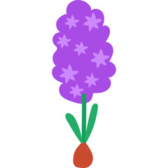 Hand Drawn Purple Hyacinth Flower With Green Stem And Orange Bulb On Transparent Background Simple Doodle Art Style