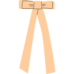 Hand Drawn Simple Peach Colored Ribbon Bow with Loose Ends on Transparent Background