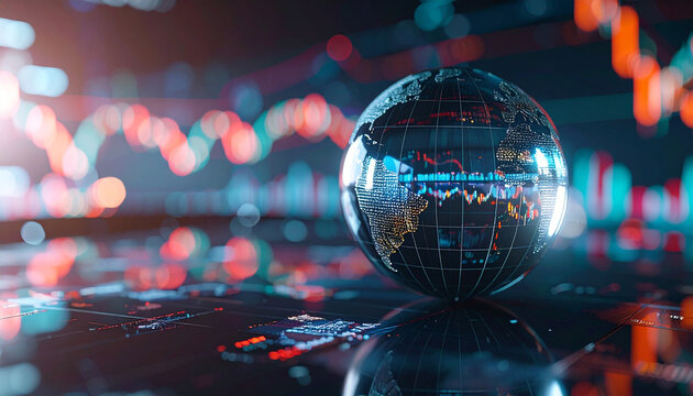 Global Market Dynamics: A mesmerizing view of the world encapsulated in a globe, set against a backdrop of dynamic stock charts, reflecting the ever-changing tides of the global market.