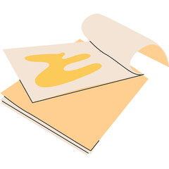 Hand Drawn Stack of Paper Sheets with Abstract Yellow Shape Isolated on Transparent Background