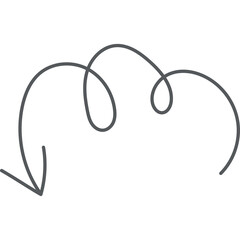 Hand Drawn Swirl Arrow Illustration On Transparent Background Simple Sketch Of A Curving Arrow Pointing Downwards In Gray Color