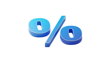 3d icon of blue percentage sign isolated on transparent background for discount, sale, promotion, or financial interest