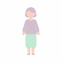 Minimalist illustration of a standing woman with short hair.
