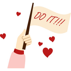 Hand Holding A Flag With Do It Message Surrounded By Hearts Against A White Background Motivational Concept