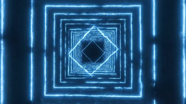 Glowing Blue Square Tunnel - A dark background features a tunnel formed by multiple shrinking square shapes, all illuminated with a bright blue glow.