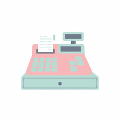 Retro Cash Register with Receipt and Display Screen.