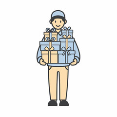 Delivery Person Holding Many Gift Boxes.
