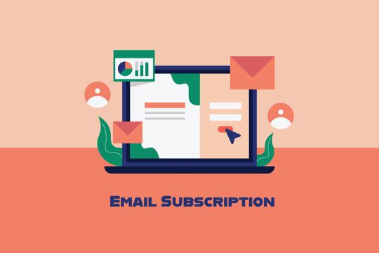 Audience enter email address on a laptop email subscription form, completing the signup process to receive business newsletters.