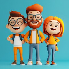 Studio portrait of 3D cartoon characters, representing happy CGI people in a clear background. This vibrant and fun design is ideal for digital animation, character-based content, Generative AI