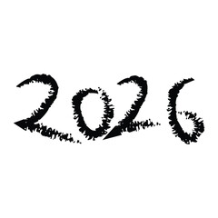 Handwritten chalk style numbers 2026 on a white background representing the upcoming new year