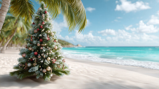 Weihnachtsbaum am tropischen Strand &ndash; festliche Stimmung im Urlaubsparadies