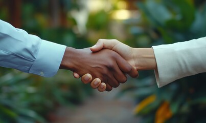 Real estate agent and client shaking hands after buying or renting property. The image represents business transactions and successful property deals, perfect for real estate promotions, Generative AI