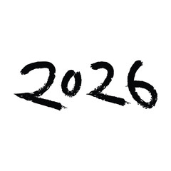 Handwritten dark gray number 2026 painted with a brush on a white background
