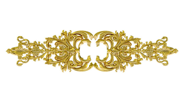 vintage gold baroque frame scroll, gold ornament on transparent background