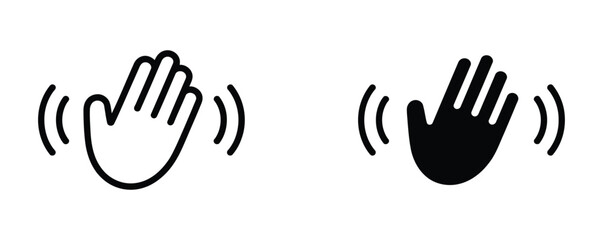 Welcoming hand gestures in black and white waving hello with friendly vibes, ideal for communication apps, social media greetings, and universal accessibility icons