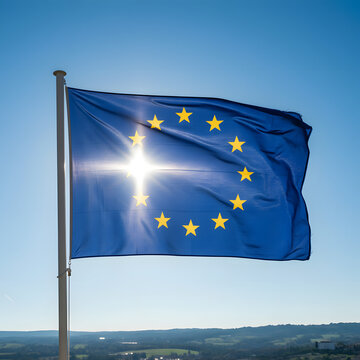 Europe Day celebration with EU flag and blue sky