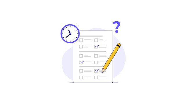4k Time Management and Survey or Exam Completion Concept Animation Video