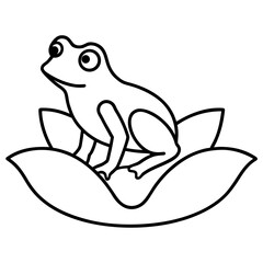 Frog sitting on a lily pad outline on transparent background
