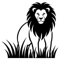 Fototapeta premium Lion standing in a field of grass on transparent background