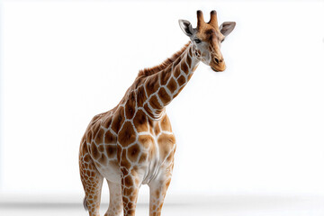 Obraz premium Realistische Giraffe auf weißem Hintergrund – afrikanisches Wildtier in voller Ansicht