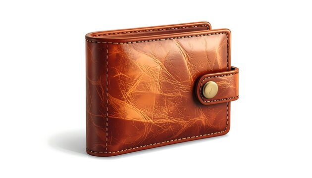 Leather wallet icon, online payment and digital finance concept, isolated on white background