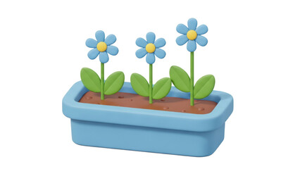 3D Flower Pot Blue Daisy Plant Gardening Decoration
