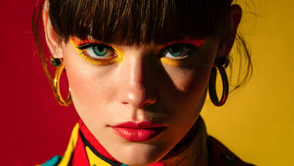 Portrait d'une jeune fille maquillée dans le style des années 70