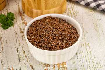 Brown flax seeds in the bowl