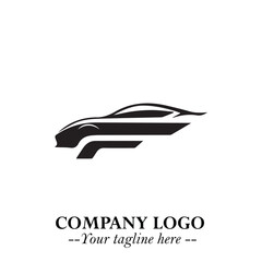 Car Running Fast Logo Symbol in Black on the White Background with Dynamic Speed Design