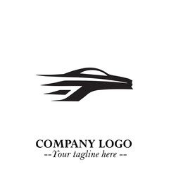 Car Running Fast Logo Symbol in Black on the White Background with Dynamic Speed Design