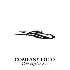 Car Running Fast Logo Symbol in Black on the White Background with Dynamic Speed Design