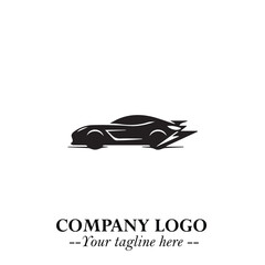 Car Running Fast Logo Symbol in Black on the White Background with Dynamic Speed Design