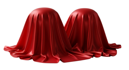Two spheres covered with red silk fabric isolated on transparent background